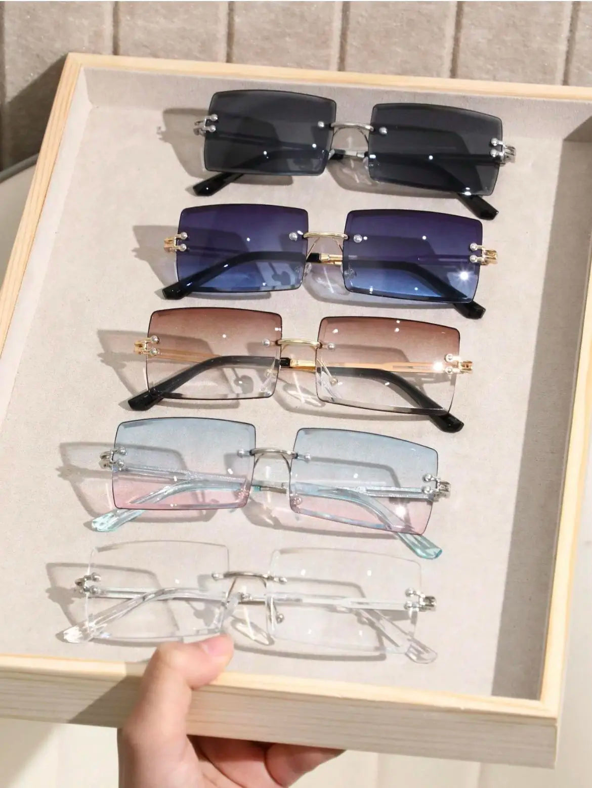 5 Pairs of Premium Rimless Square Sunglasses for Men and Women - Stylish Luxury Eyewear