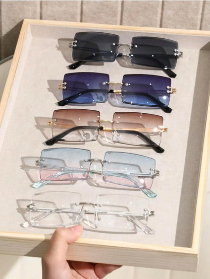 5 Pairs of Premium Rimless Square Sunglasses for Men and Women - Stylish Luxury Eyewear