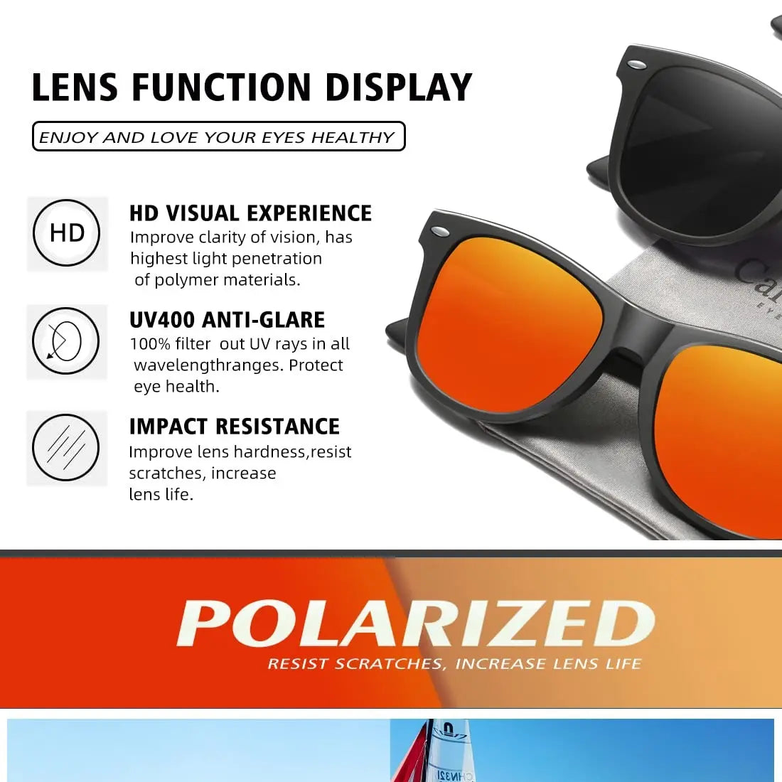 Polarized Square Sunglasses for Men and Women - UV Protection Fishing Glasses (3 Pack) N1002