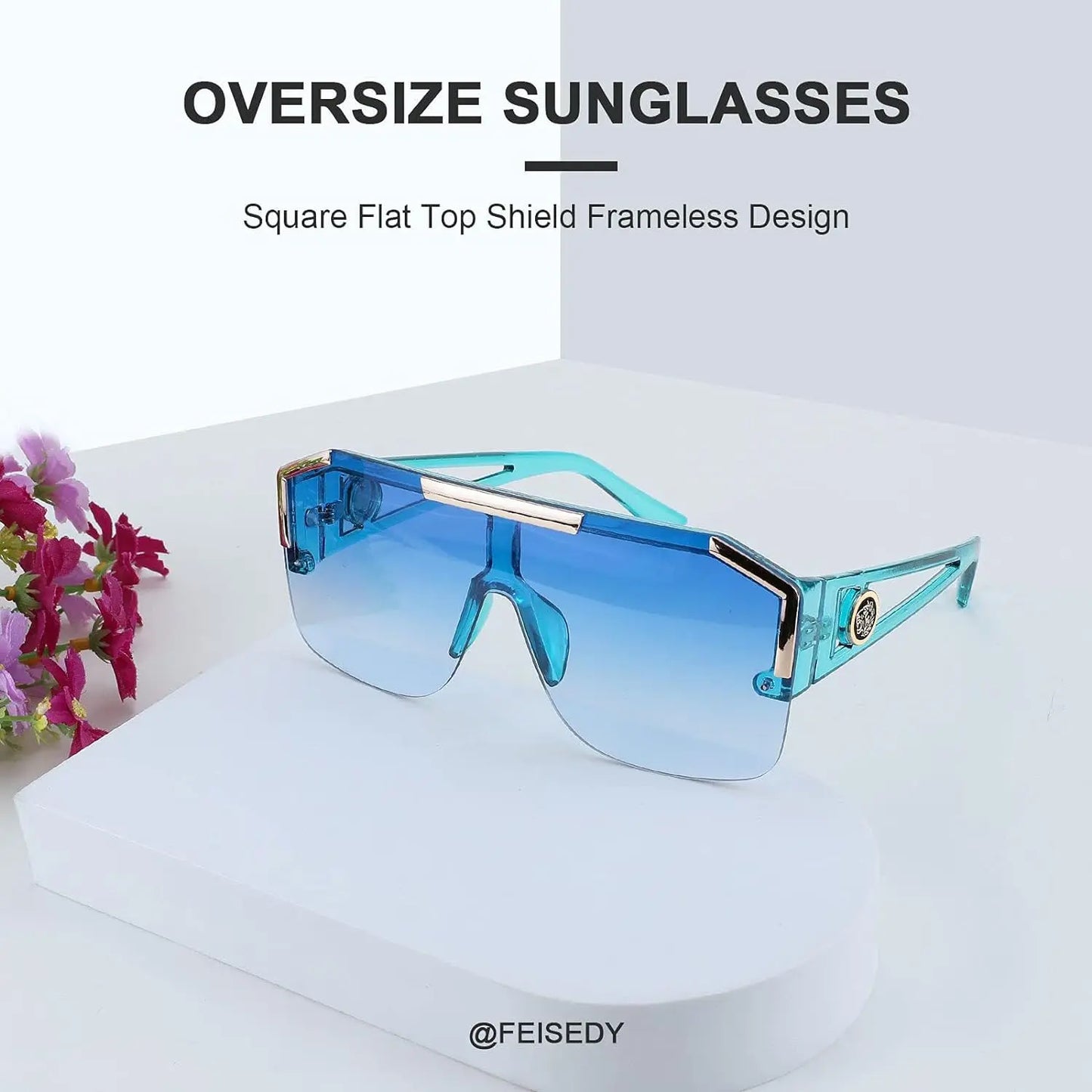 FEISEDY Unisex Oversized Square Flat Top Sunglasses with UV400 Protection - Model B2765