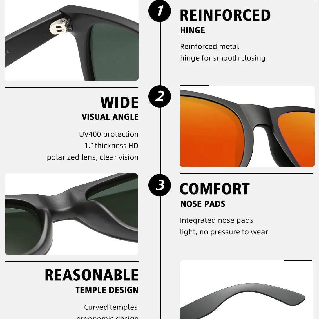 Polarized Square Sunglasses for Men and Women - UV Protection Fishing Glasses (3 Pack) N1002