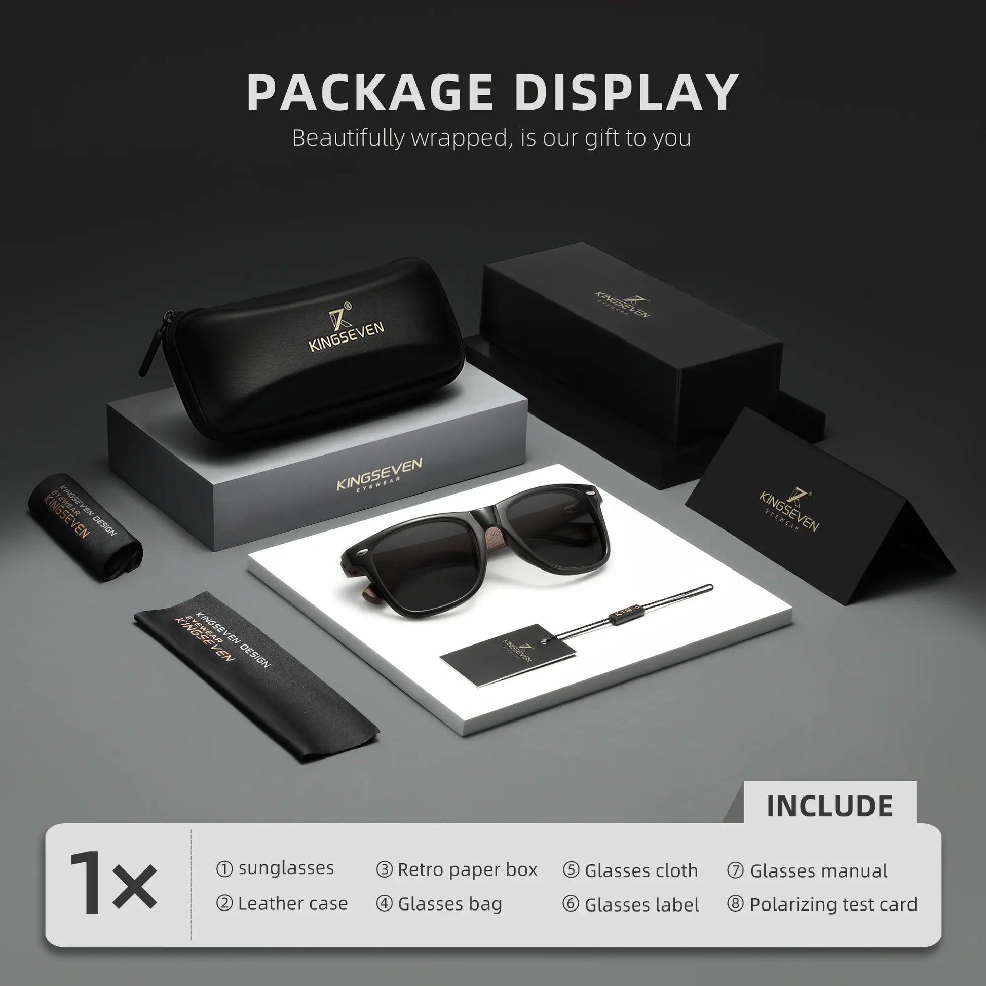 KINGSEVEN Black Walnut Sunglasses for Men and Women Wood Polarized Sun Glasses Men'S Glasses Handmade UV400 Sunglasses 5520