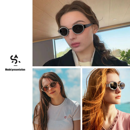 Retro Oval Sunglasses Womens Men Trendy Rhinestone Sun Glasses Classic Shades