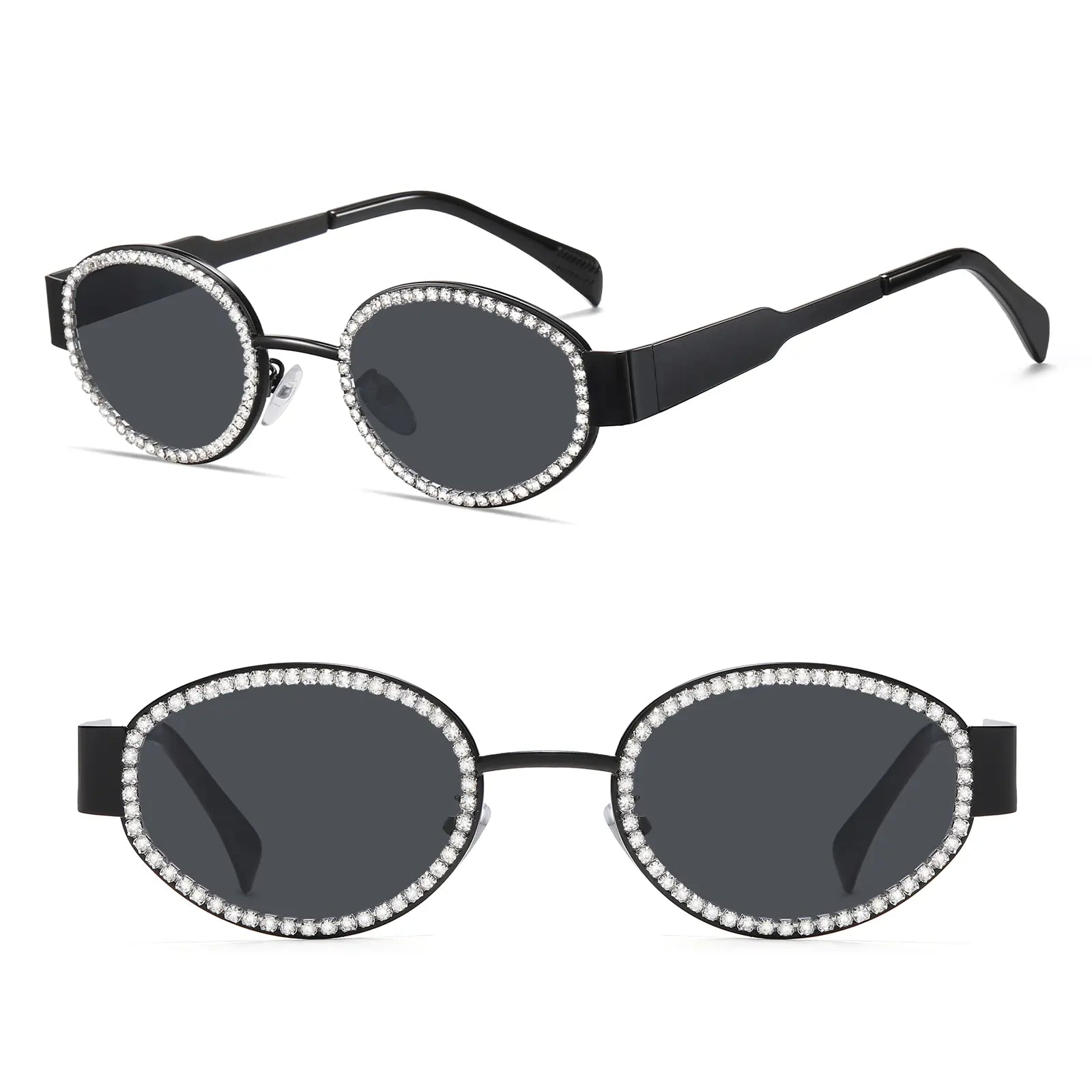Retro Oval Sunglasses Womens Men Trendy Rhinestone Sun Glasses Classic Shades