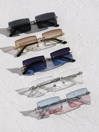 5 Pairs of Premium Rimless Square Sunglasses for Men and Women - Stylish Luxury Eyewear