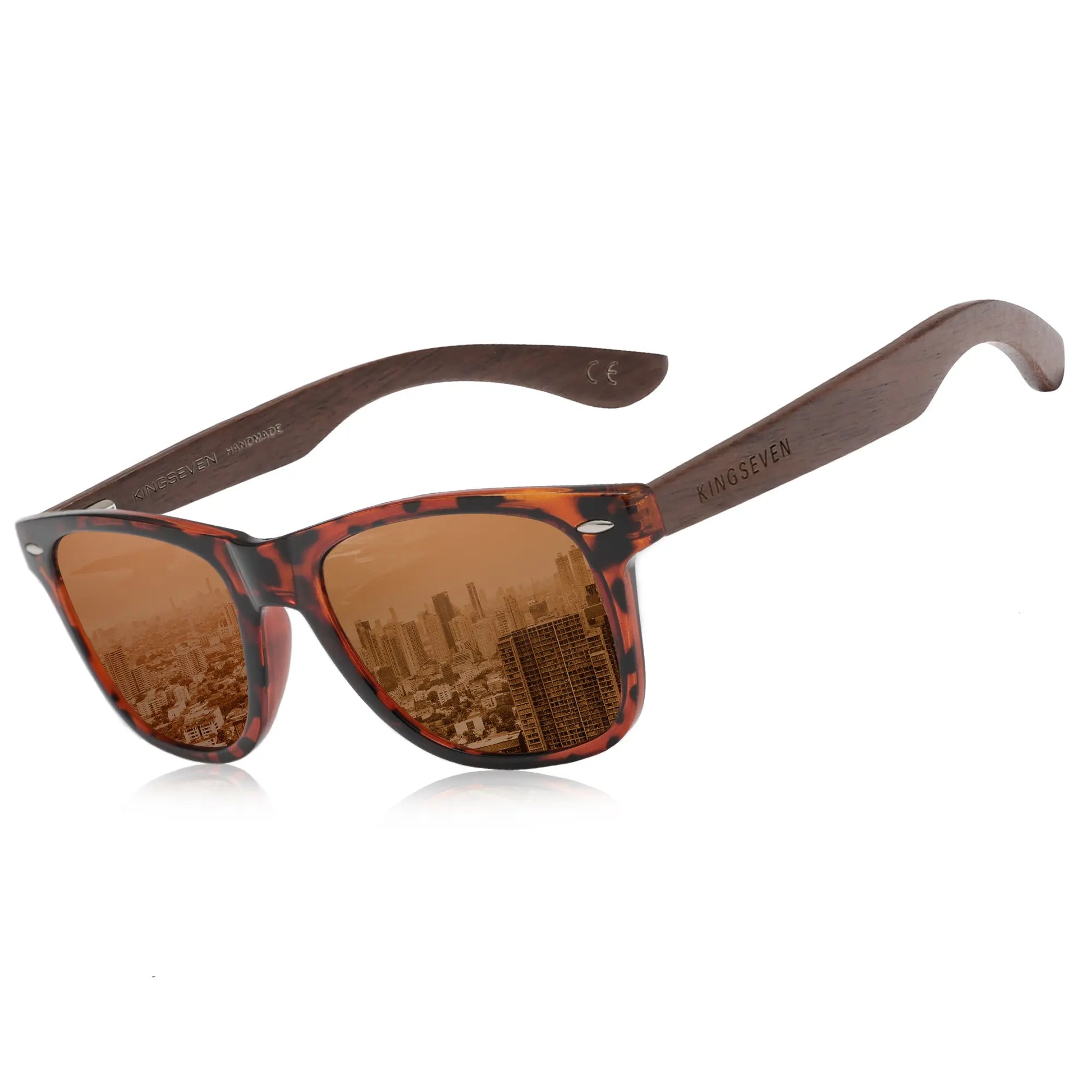 KINGSEVEN Black Walnut Sunglasses for Men and Women Wood Polarized Sun Glasses Men'S Glasses Handmade UV400 Sunglasses 5520