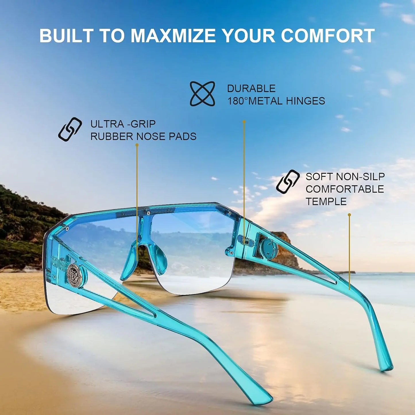 FEISEDY Unisex Oversized Square Flat Top Sunglasses with UV400 Protection - Model B2765
