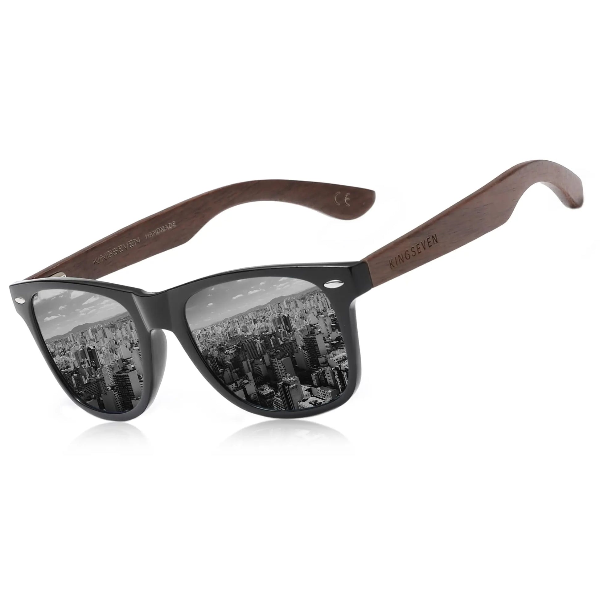 KINGSEVEN Black Walnut Sunglasses for Men and Women Wood Polarized Sun Glasses Men'S Glasses Handmade UV400 Sunglasses 5520