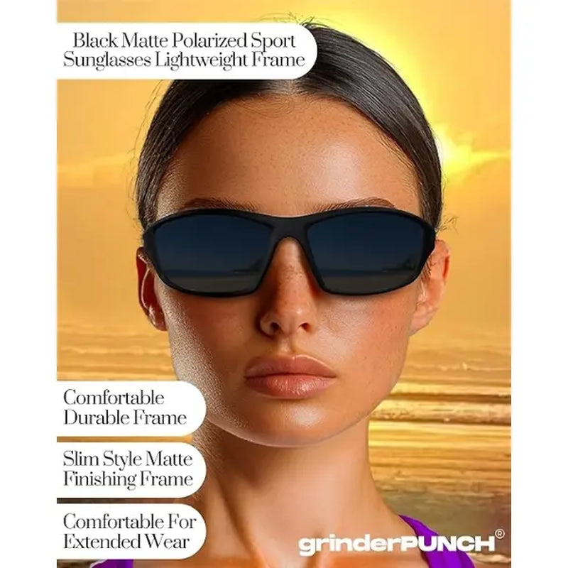 GRINDERPUNCH Polarized Sport Sunglasses for Men and Women - Ideal for Baseball, Running, Cycling, Fishing, Golf, and Driving