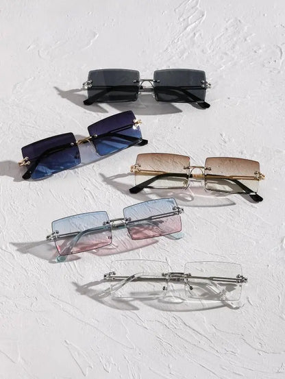 5 Pairs of Premium Rimless Square Sunglasses for Men and Women - Stylish Luxury Eyewear