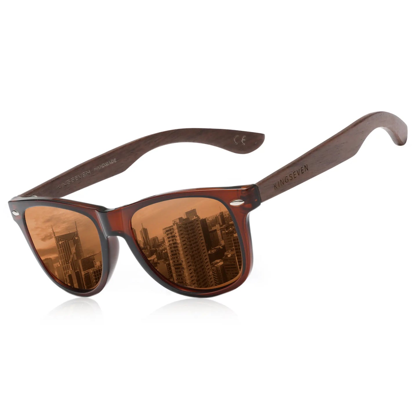 KINGSEVEN Black Walnut Sunglasses for Men and Women Wood Polarized Sun Glasses Men'S Glasses Handmade UV400 Sunglasses 5520