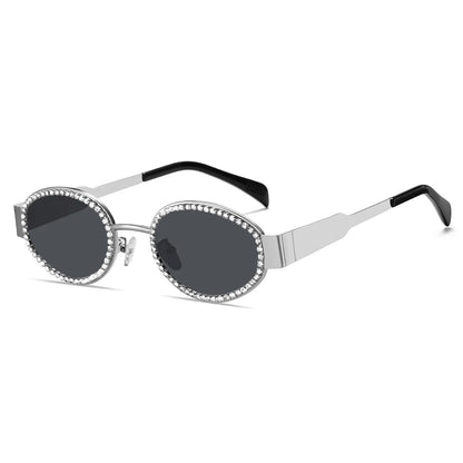 Retro Oval Sunglasses Womens Men Trendy Rhinestone Sun Glasses Classic Shades