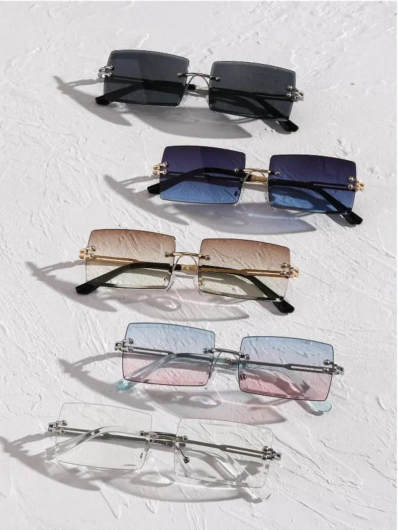 5 Pairs of Premium Rimless Square Sunglasses for Men and Women - Stylish Luxury Eyewear