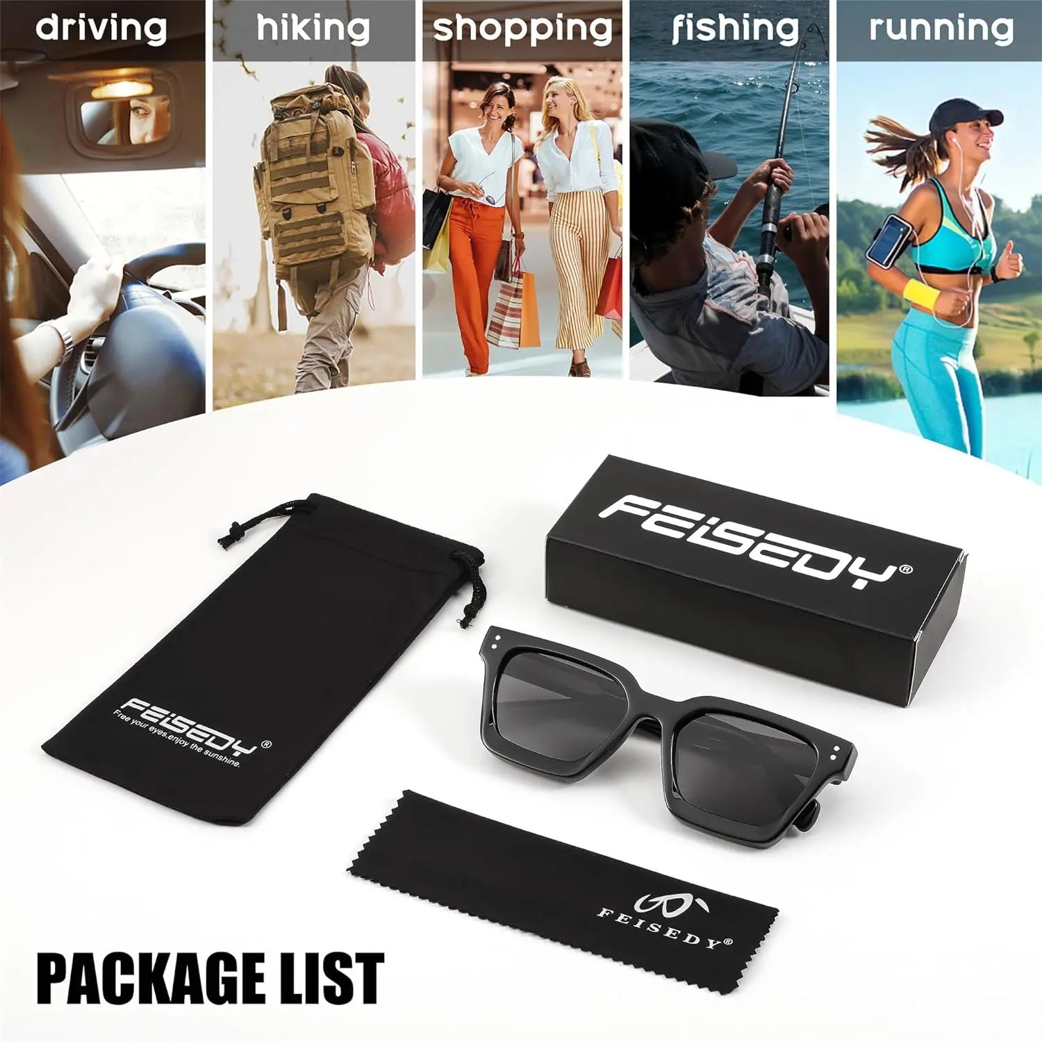 Polarized UV400 Sunglasses for Men and Women, Chunky Square Thick Frame, Rectangle Design B2396
