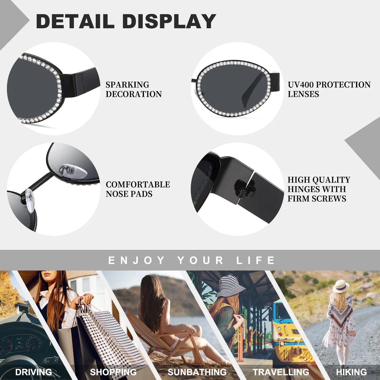 Retro Oval Sunglasses Womens Men Trendy Rhinestone Sun Glasses Classic Shades