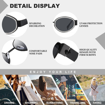 Retro Oval Sunglasses Womens Men Trendy Rhinestone Sun Glasses Classic Shades