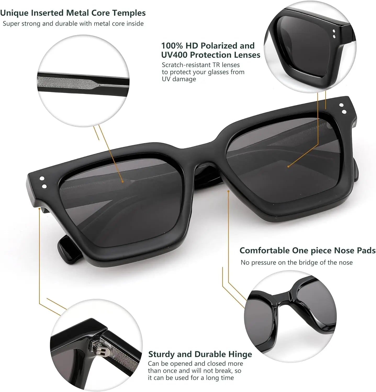 Polarized UV400 Sunglasses for Men and Women, Chunky Square Thick Frame, Rectangle Design B2396