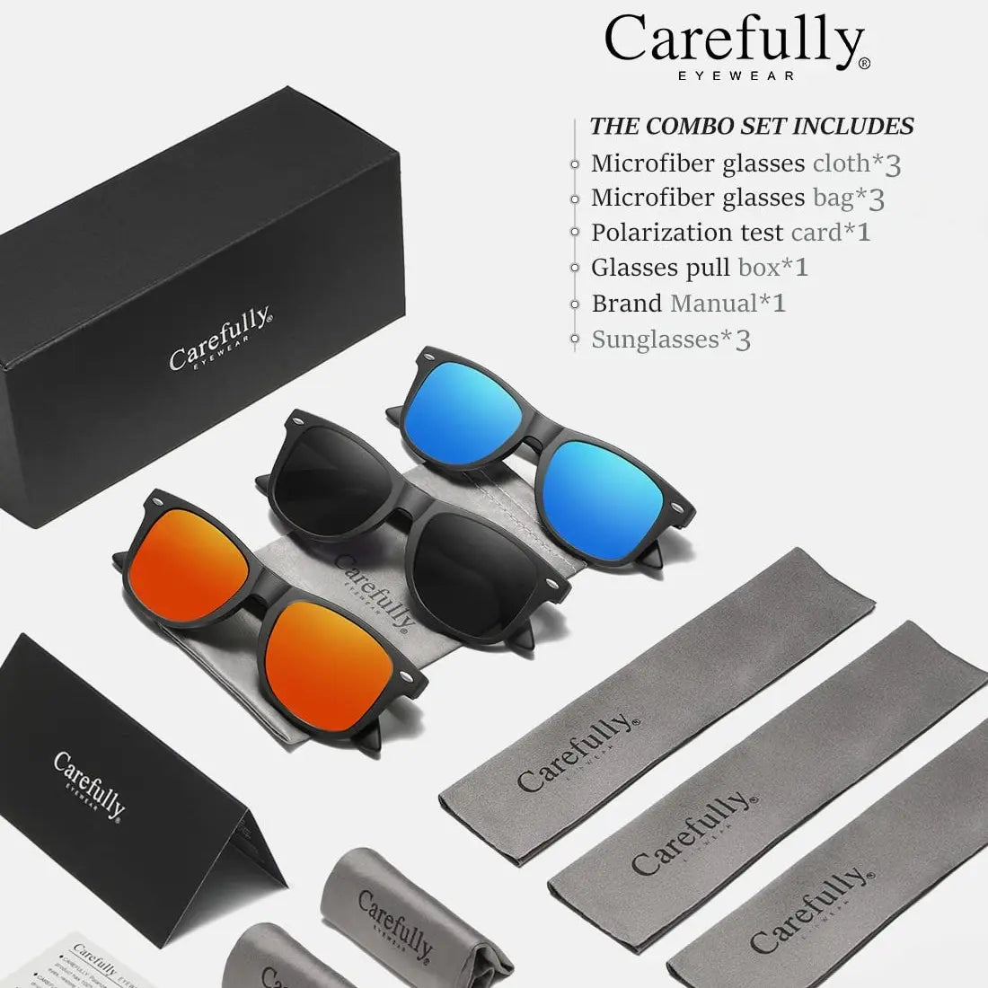 Polarized Square Sunglasses for Men and Women - UV Protection Fishing Glasses (3 Pack) N1002