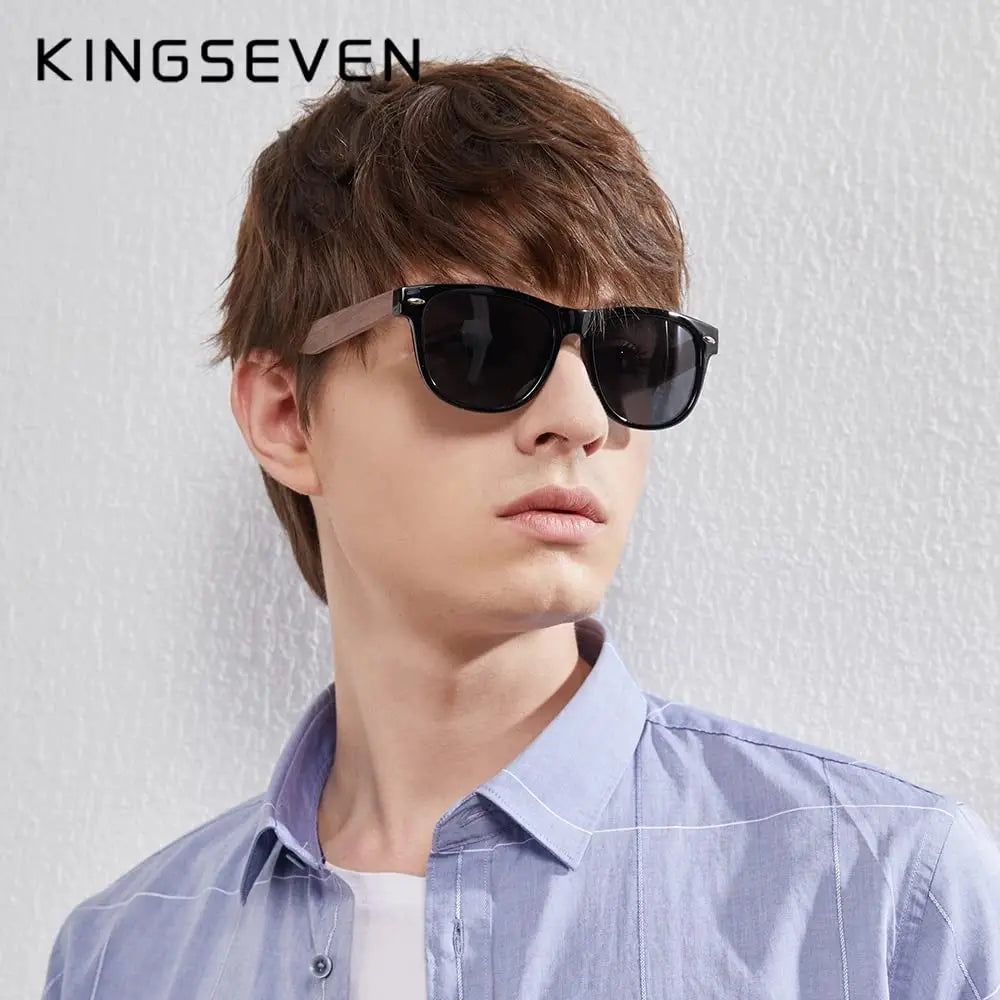 KINGSEVEN Black Walnut Sunglasses for Men and Women Wood Polarized Sun Glasses Men'S Glasses Handmade UV400 Sunglasses 5520
