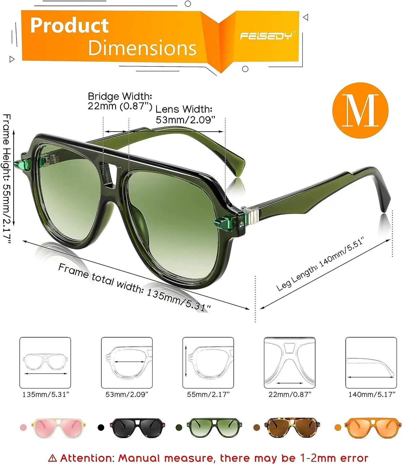 FEISEDY Retro 1970s Large Frame Sunglasses for Men and Women with UV400 Protection - Model B0030