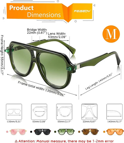 FEISEDY Retro 1970s Large Frame Sunglasses for Men and Women with UV400 Protection - Model B0030