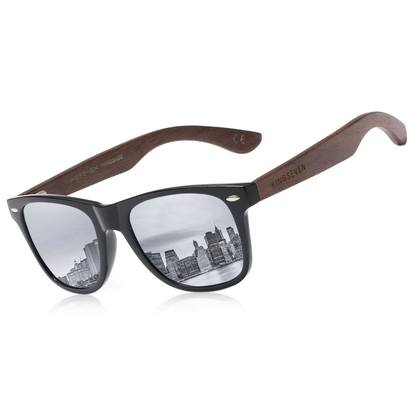 KINGSEVEN Black Walnut Sunglasses for Men and Women Wood Polarized Sun Glasses Men'S Glasses Handmade UV400 Sunglasses 5520
