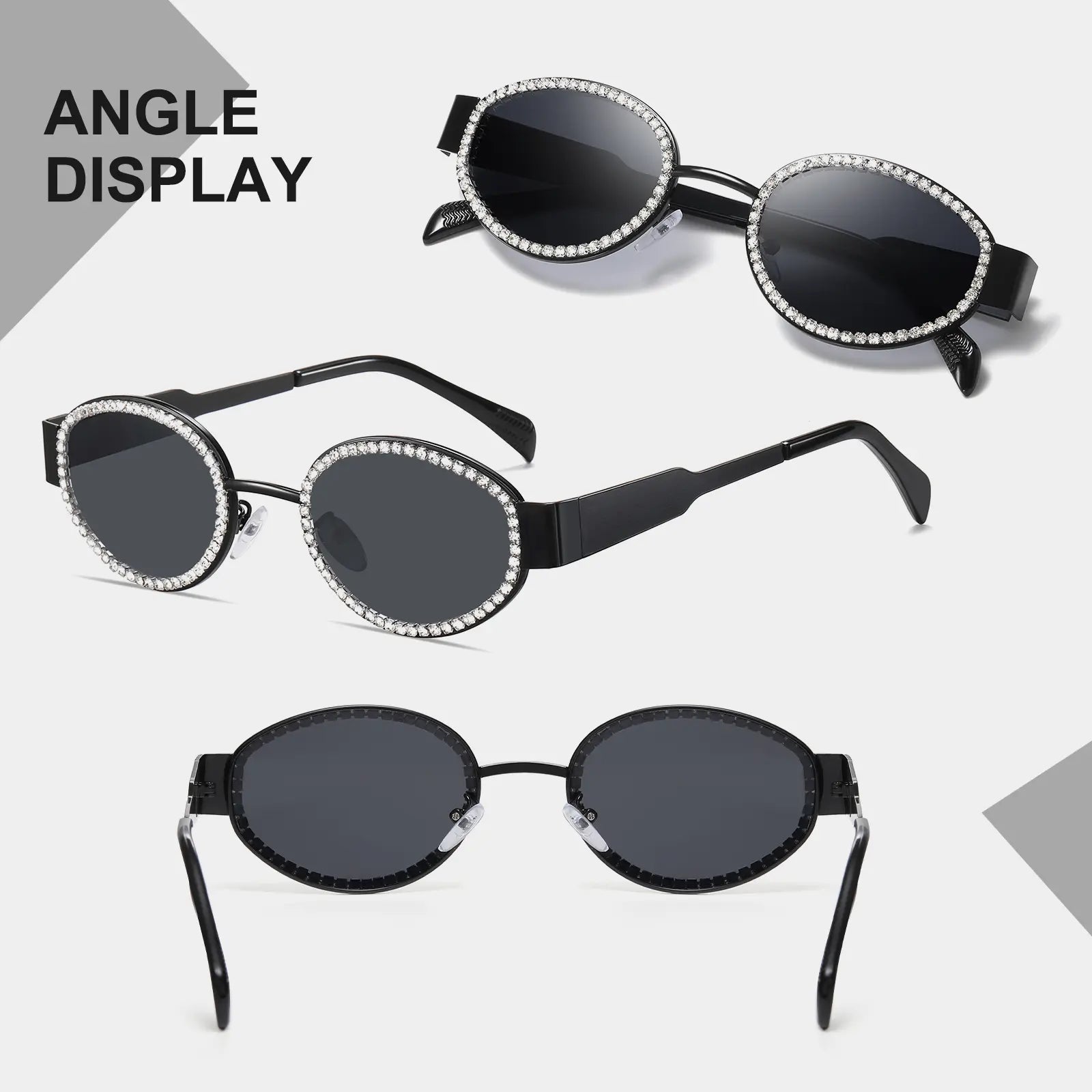 Retro Oval Sunglasses Womens Men Trendy Rhinestone Sun Glasses Classic Shades