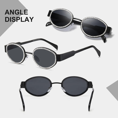 Retro Oval Sunglasses Womens Men Trendy Rhinestone Sun Glasses Classic Shades