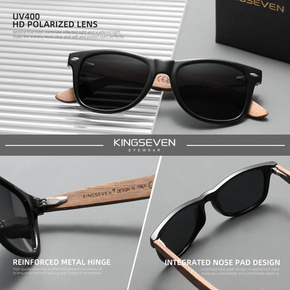 KINGSEVEN Black Walnut Sunglasses for Men and Women Wood Polarized Sun Glasses Men'S Glasses Handmade UV400 Sunglasses 5520
