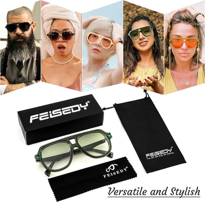 FEISEDY Retro 1970s Large Frame Sunglasses for Men and Women with UV400 Protection - Model B0030